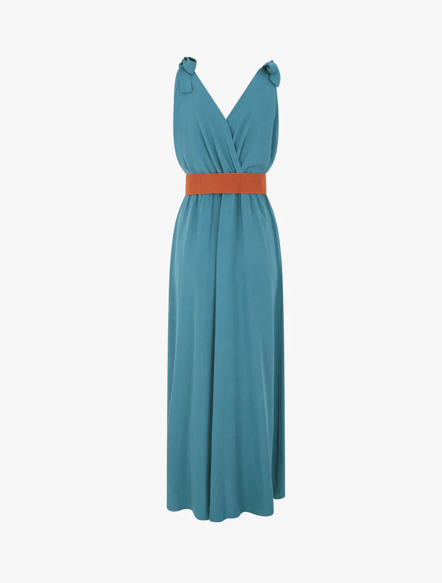 Robe longue à nœuds sur les épaules - Bleu canard - Image 2