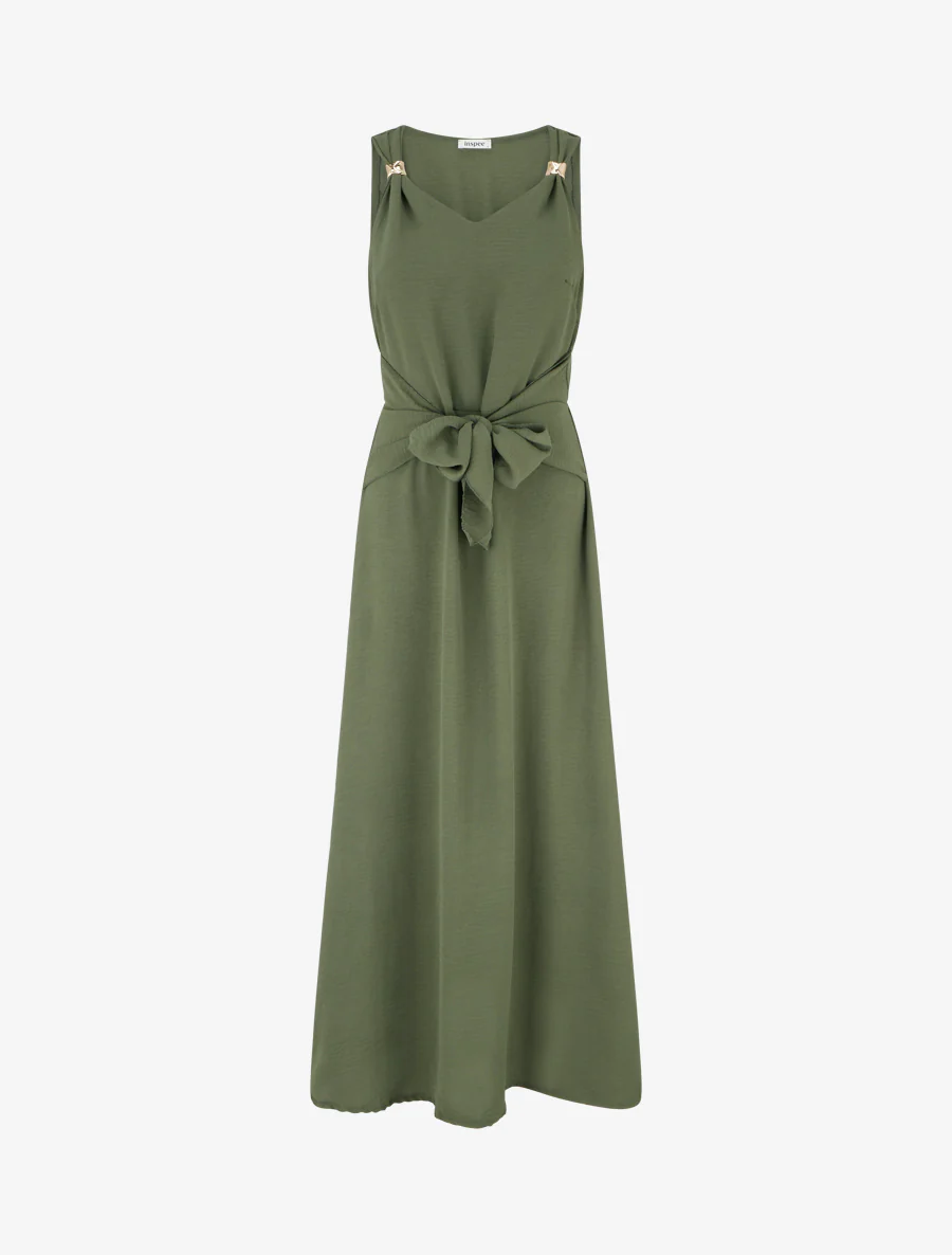Robe longue à pans à nouer - Kaki