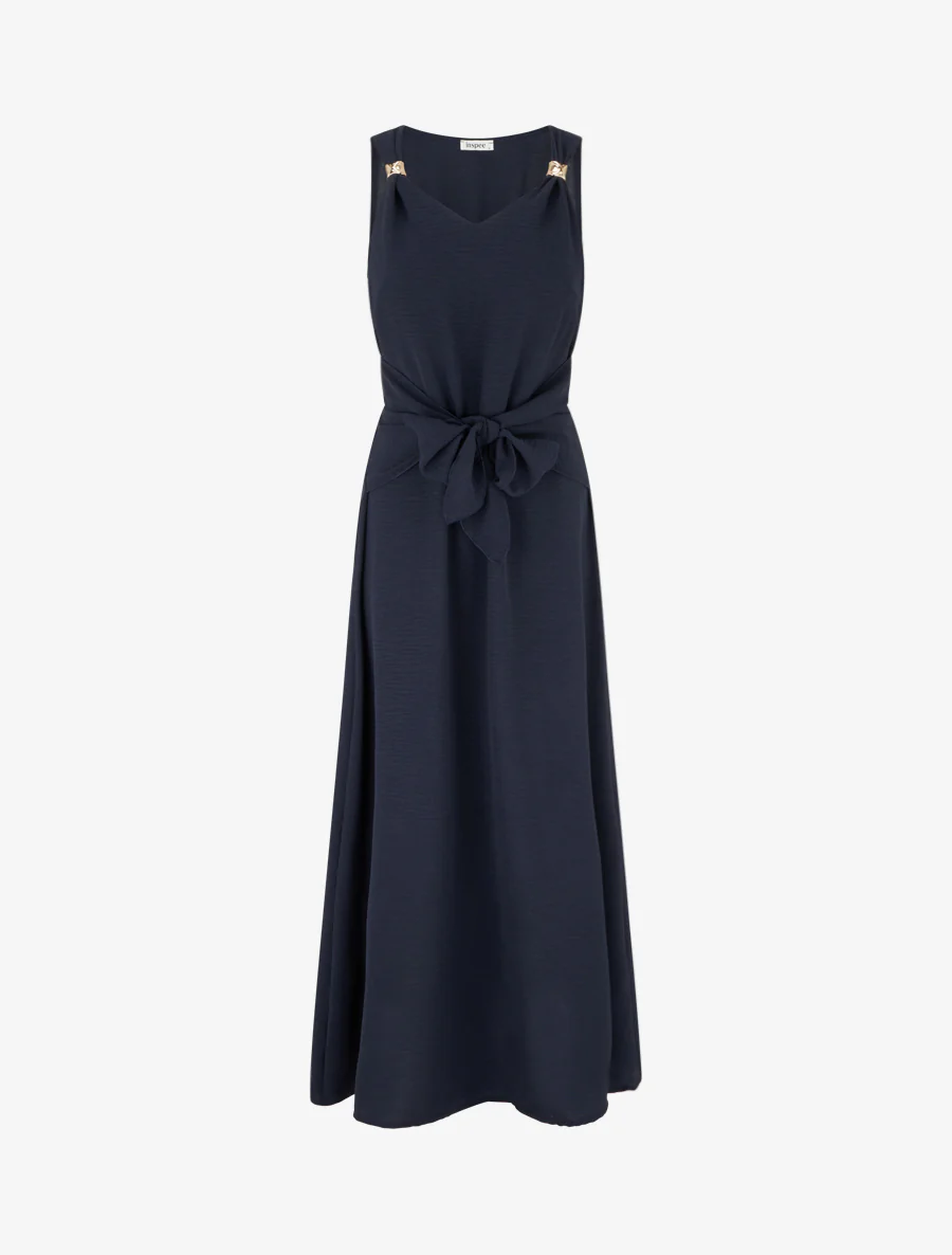 Robe longue à pans à nouer - Bleu nuit