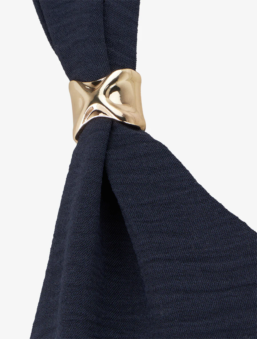 Robe longue à pans à nouer - Bleu nuit - Image 3