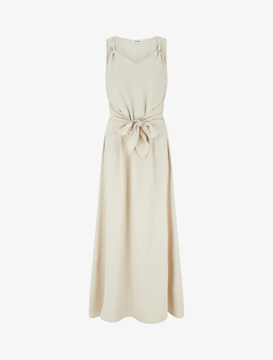 Robe longue à pans à nouer - Beige