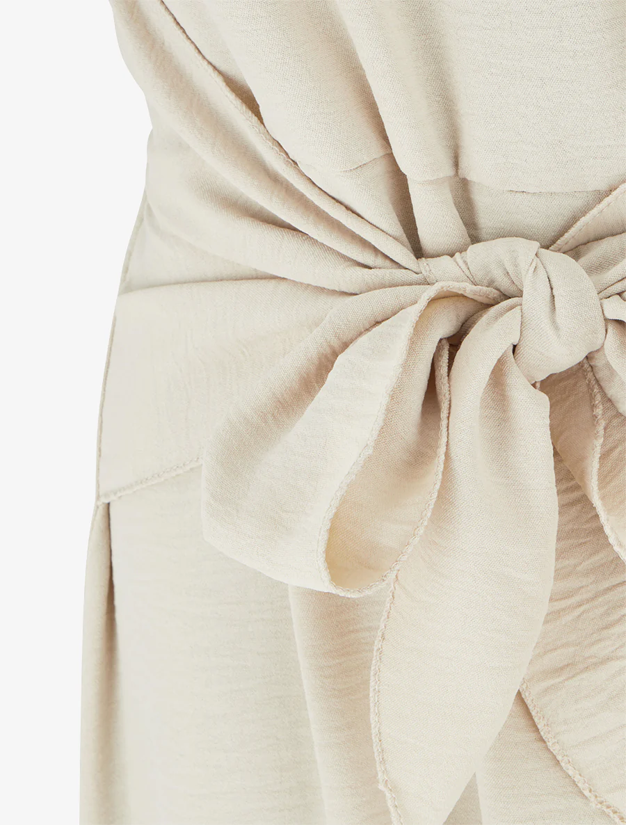 Robe longue à pans à nouer - Beige - Image 3