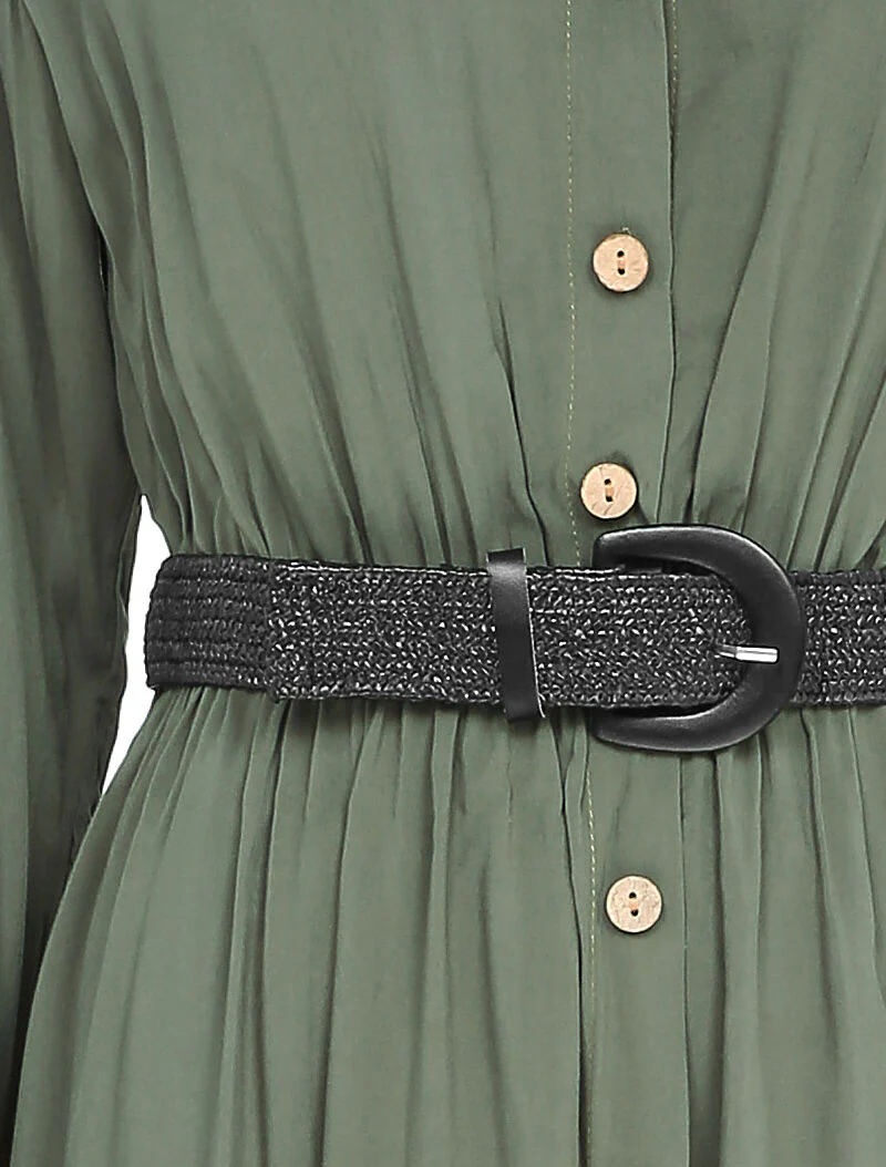 Robe longue à plis accordéons - Kaki - Image 3