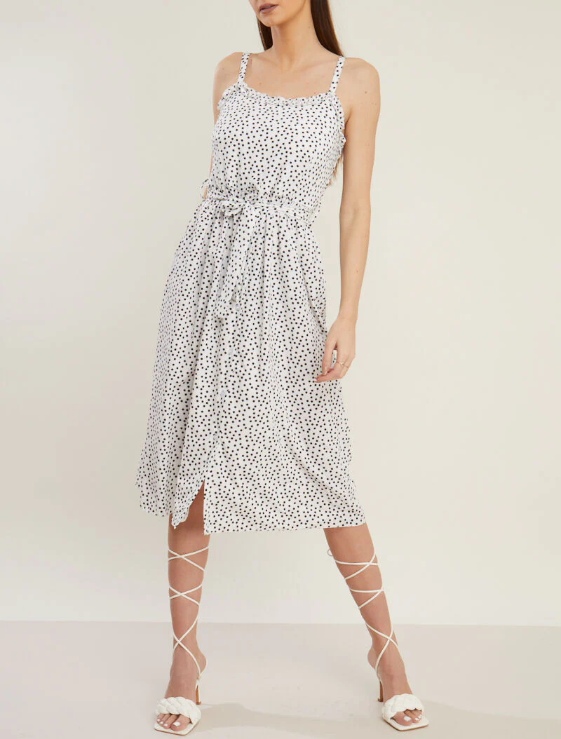 Robe longue à pois - ecru