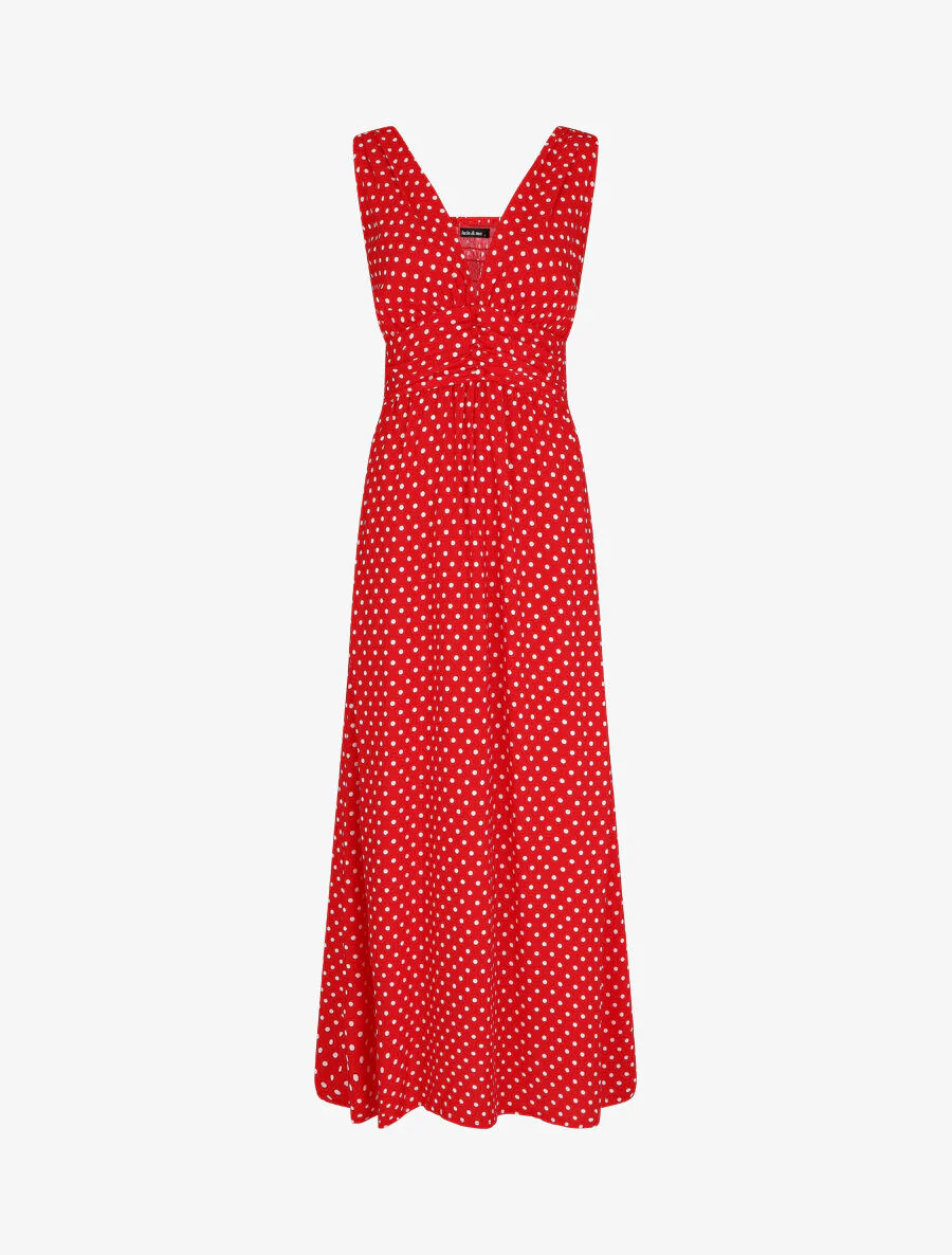 Robe longue à pois sans manches - Rouge