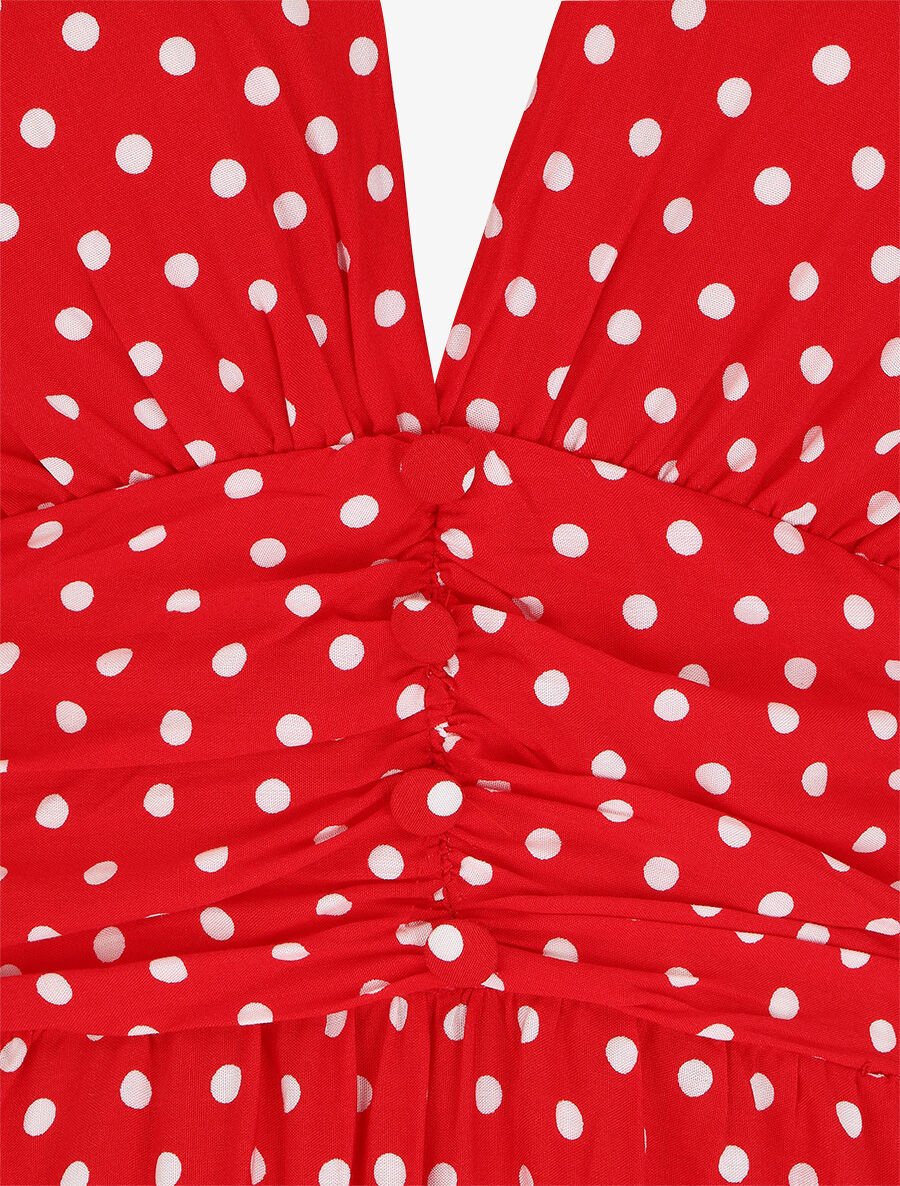 Robe longue à pois sans manches - Rouge - Image 3