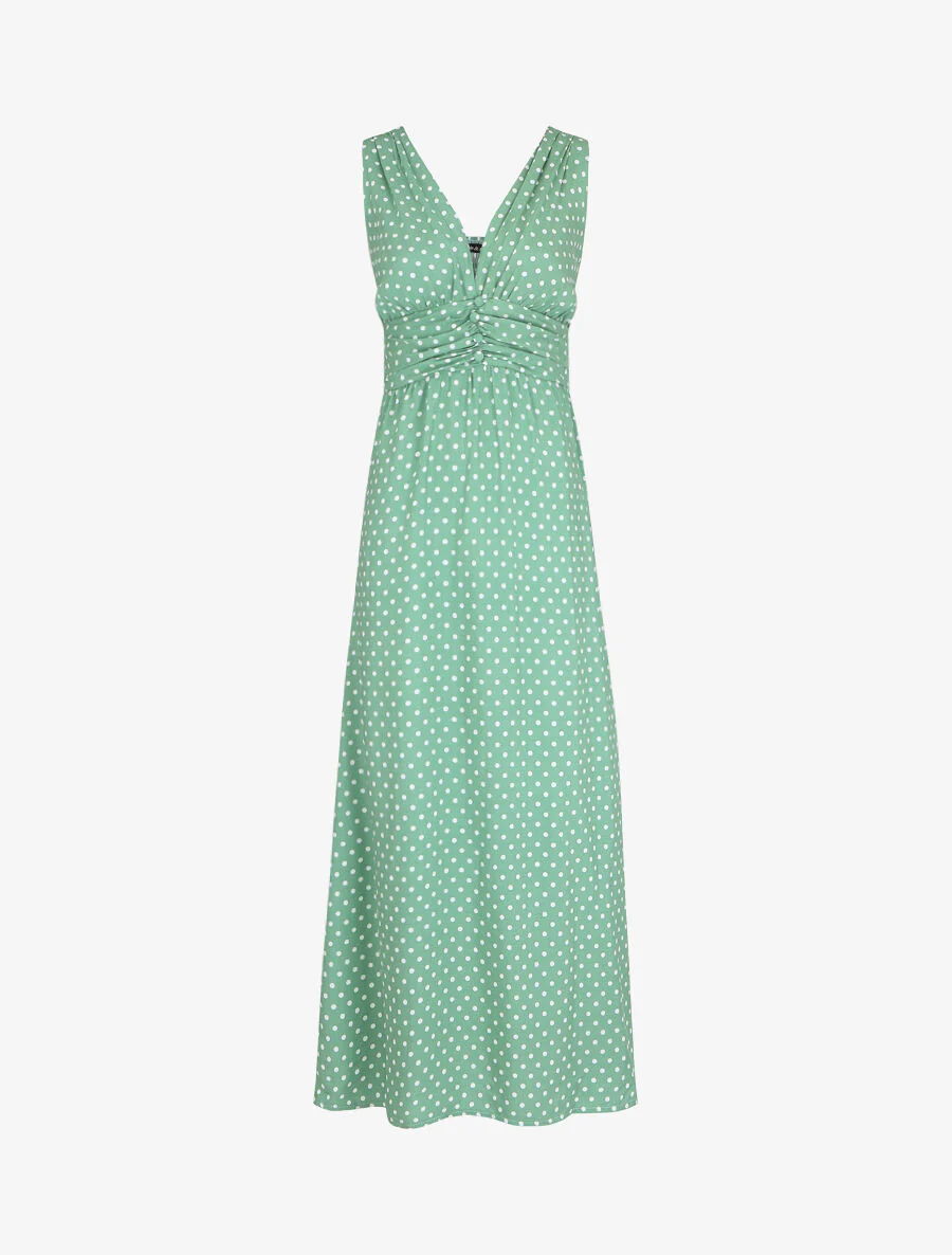 Robe longue à pois sans manches - Vert d'eau