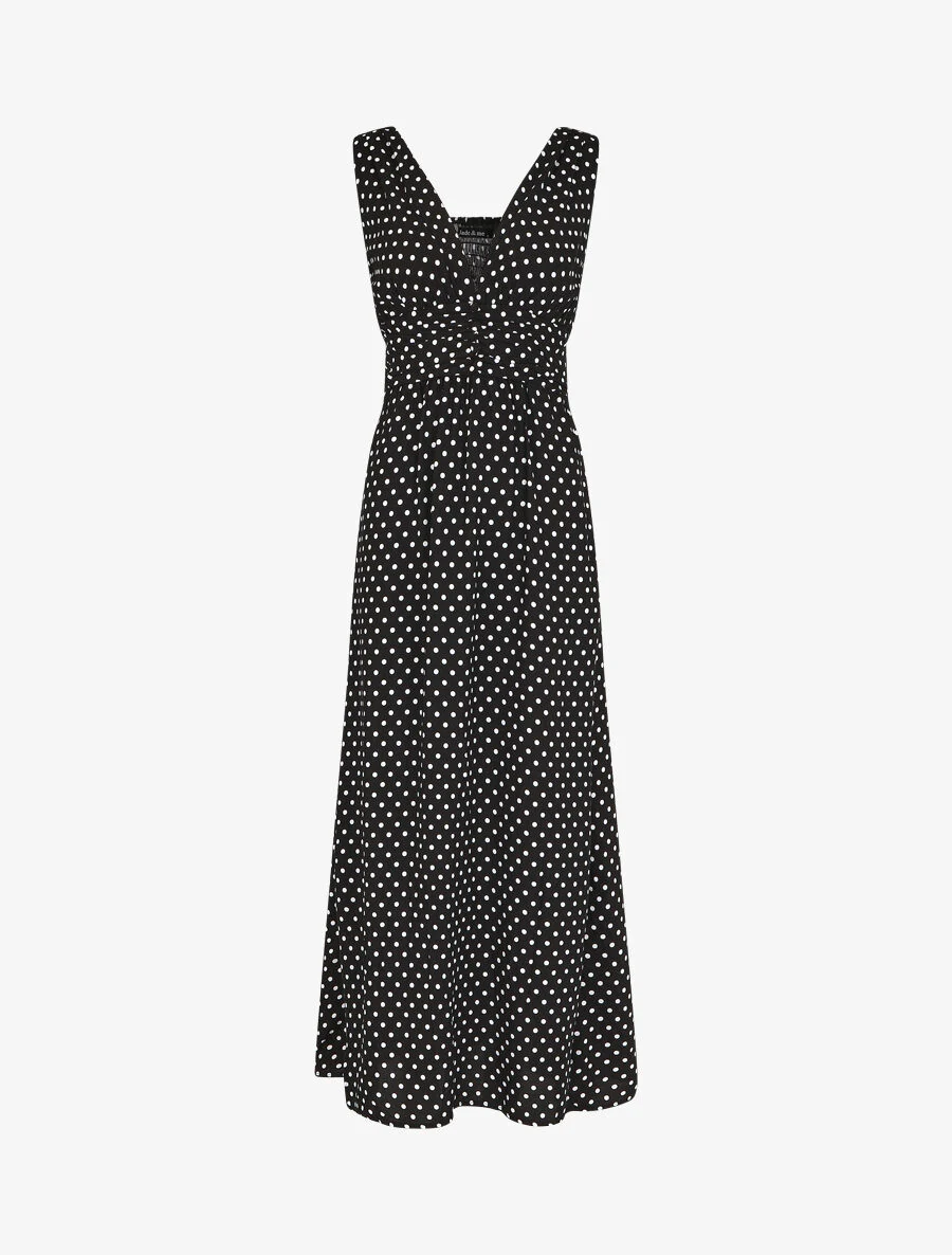 Robe longue à pois sans manches - Noir
