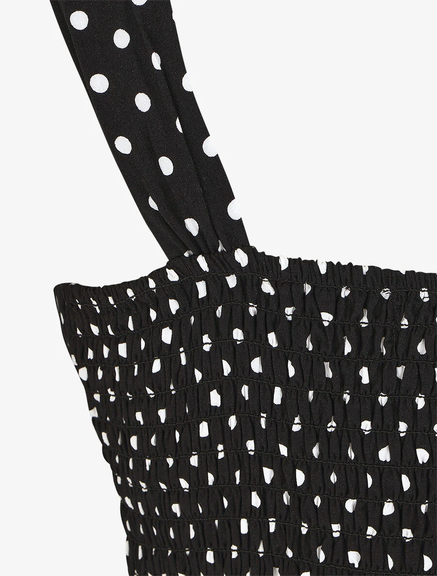 Robe longue à pois sans manches - Noir - Image 3