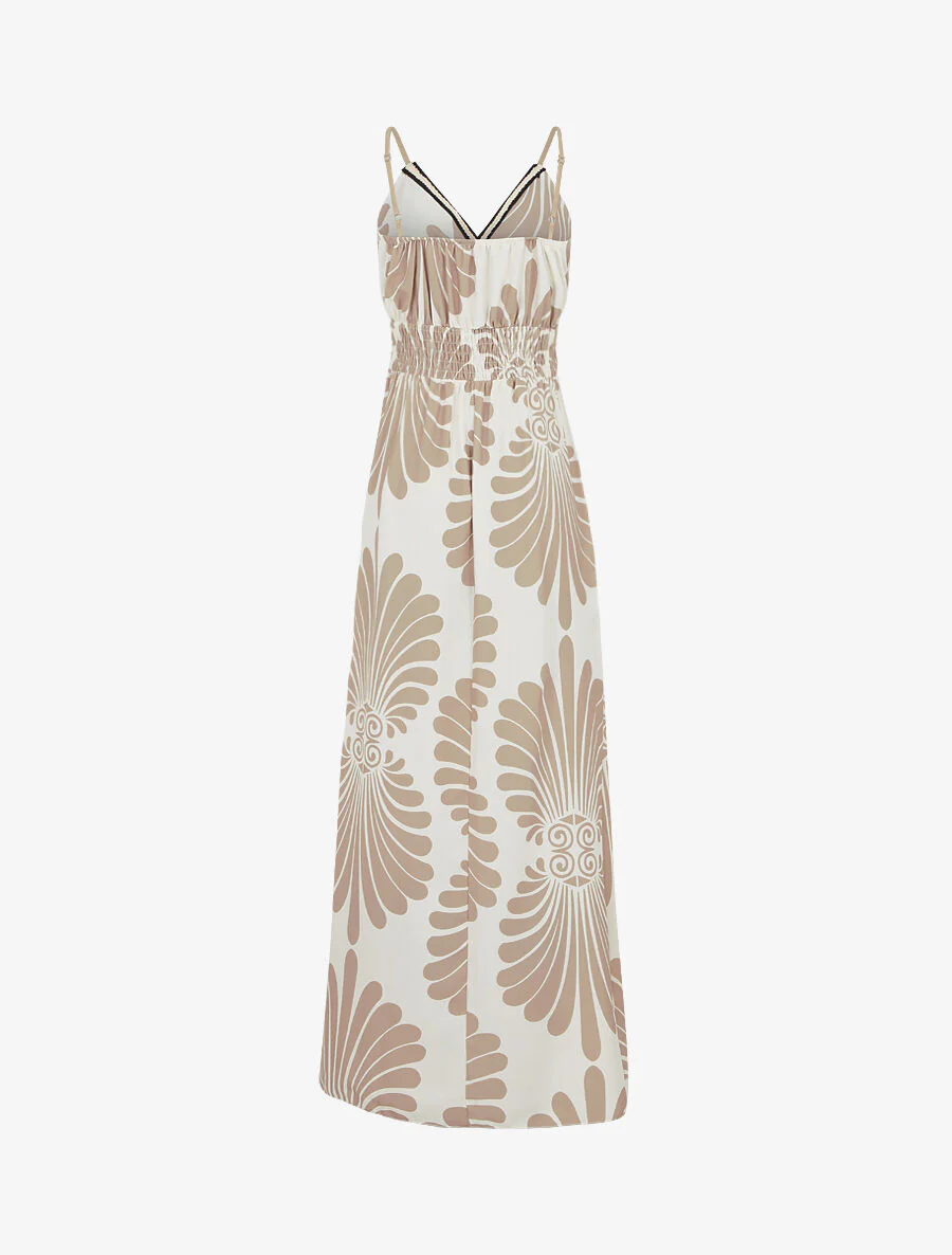 Robe longue à taille élastiquée imprimé fantaisie - Beige - Image 2