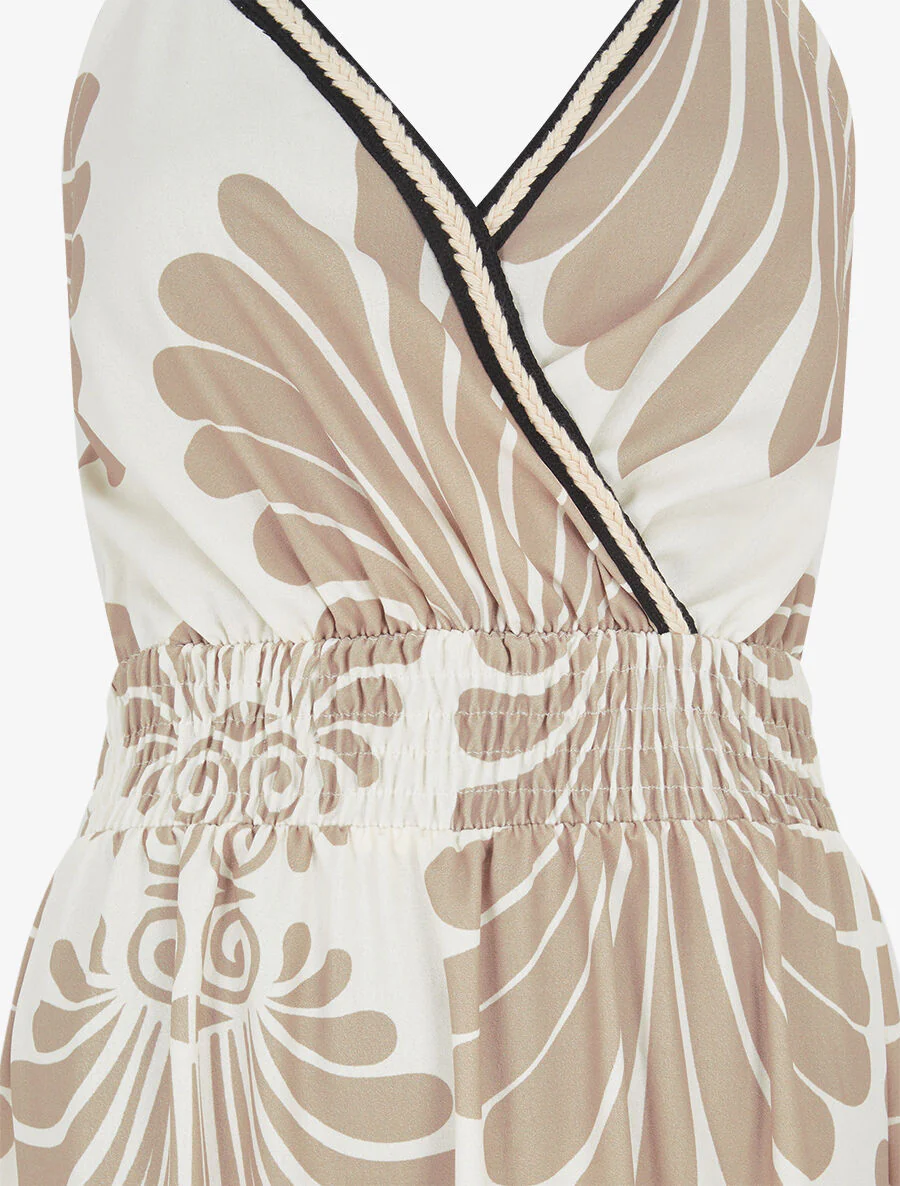 Robe longue à taille élastiquée imprimé fantaisie - Beige - Image 3