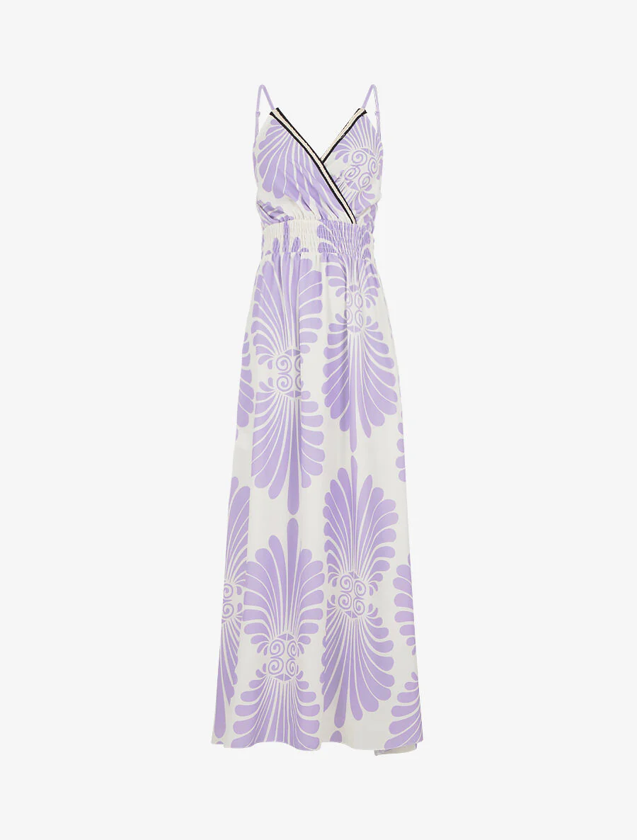 Robe longue à taille élastiquée imprimé fantaisie - Lilas