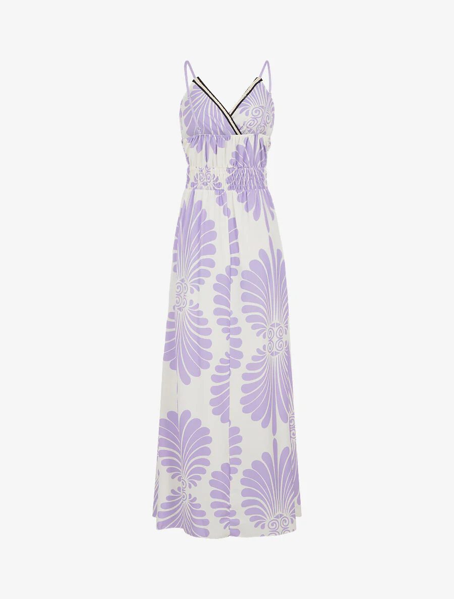 Robe longue à taille élastiquée imprimé fantaisie - Lilas - Image 2