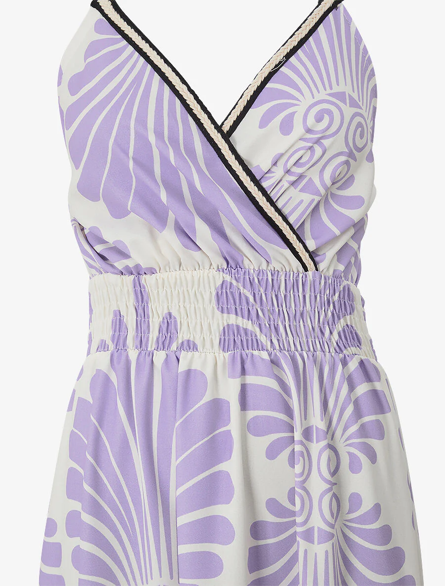 Robe longue à taille élastiquée imprimé fantaisie - Lilas - Image 3