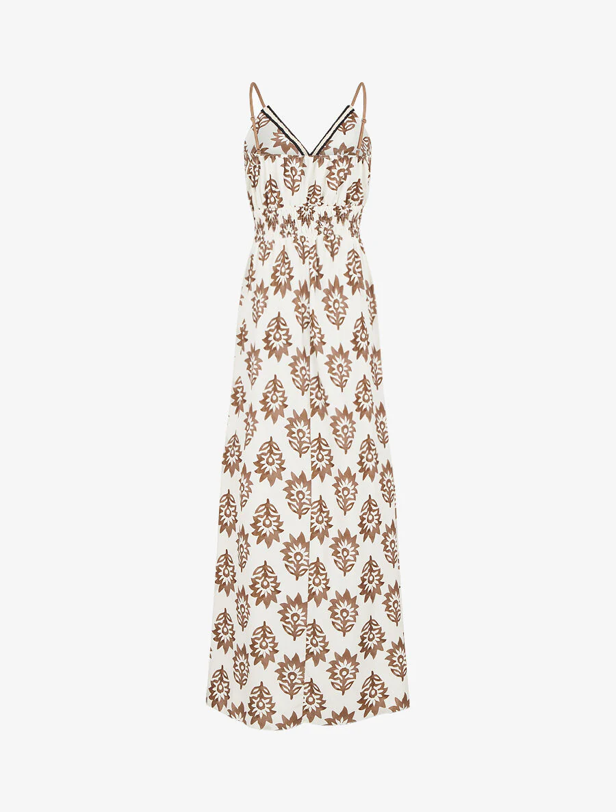 Robe longue à taille élastiquée imprimé floral - Camel - Image 2