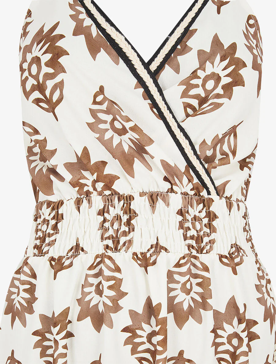 Robe longue à taille élastiquée imprimé floral - Camel - Image 3