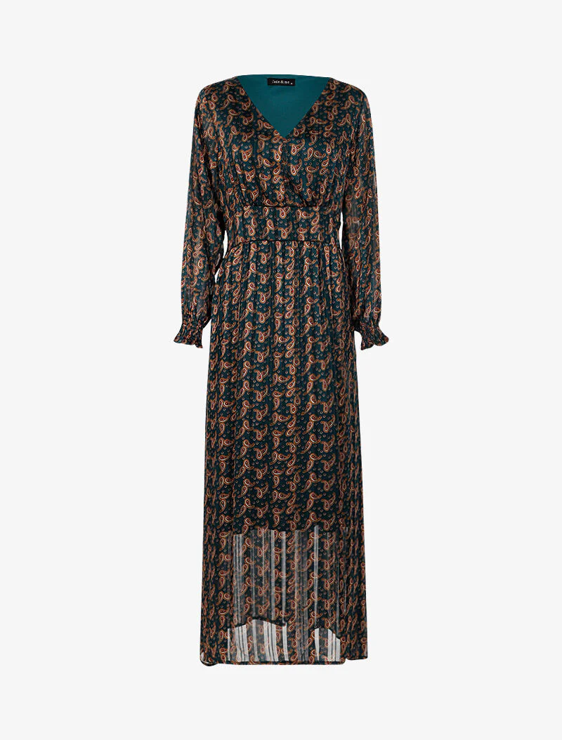 Robe longue à taille marquée imprimé cachemire - vert - Image 2