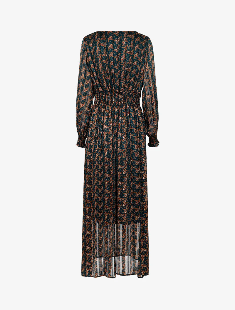 Robe longue à taille marquée imprimé cachemire - vert - Image 3