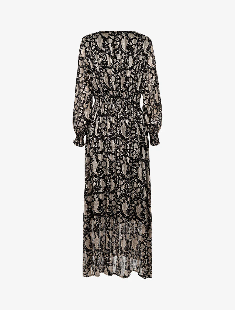 Robe longue à taille marquée imprimé cachemire - noir - Image 2