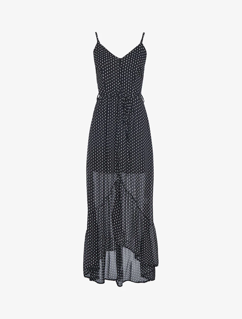 Robe longue à volant imprimé losanges - noir