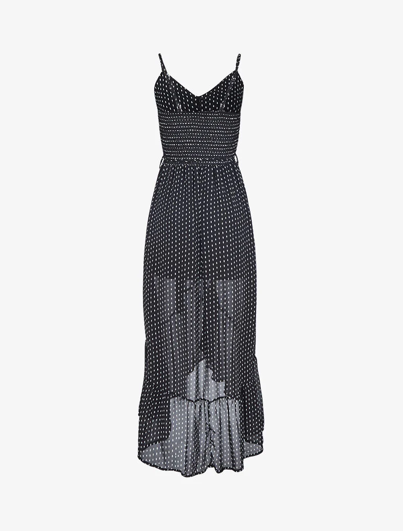 Robe longue à volant imprimé losanges - noir - Image 2