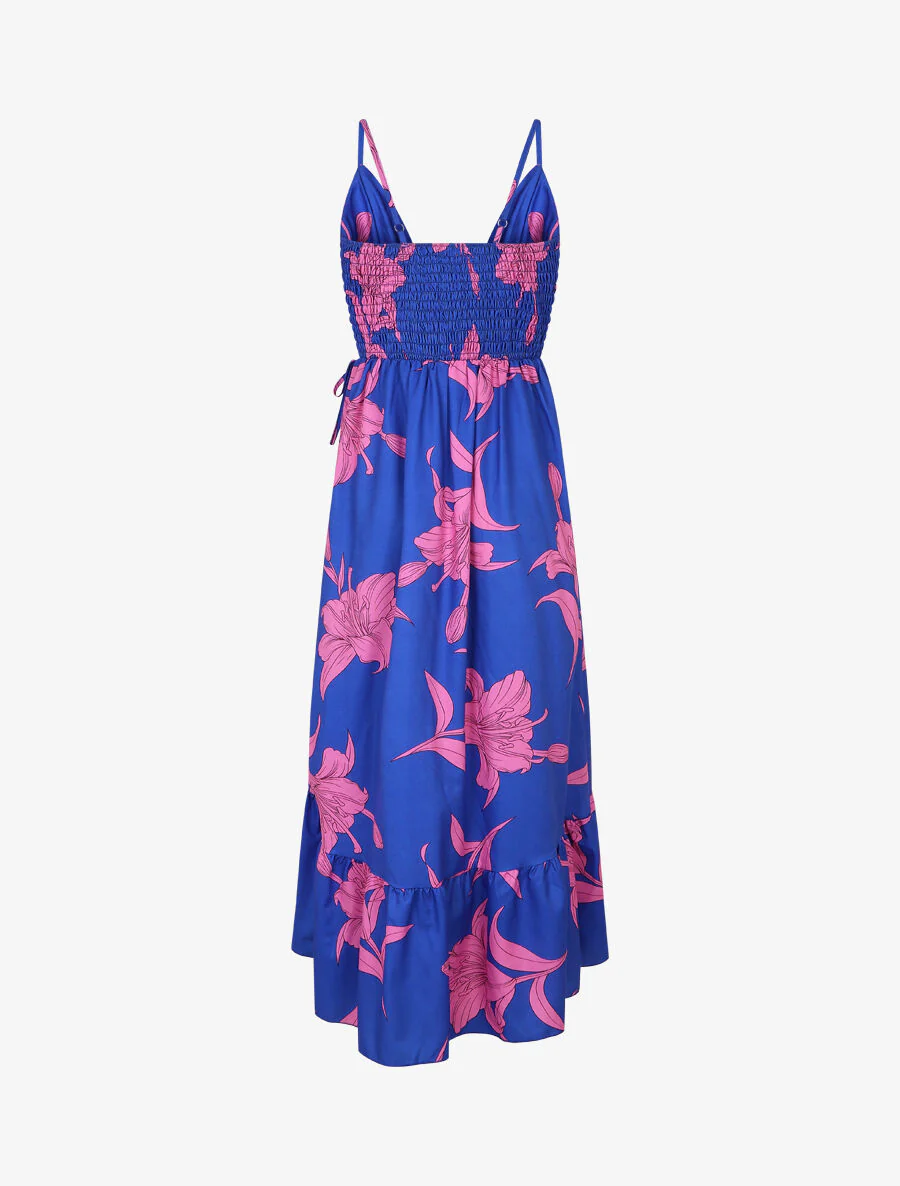 Robe longue asymétrique à imprimé grandes fleurs - Bleu roi - Image 2