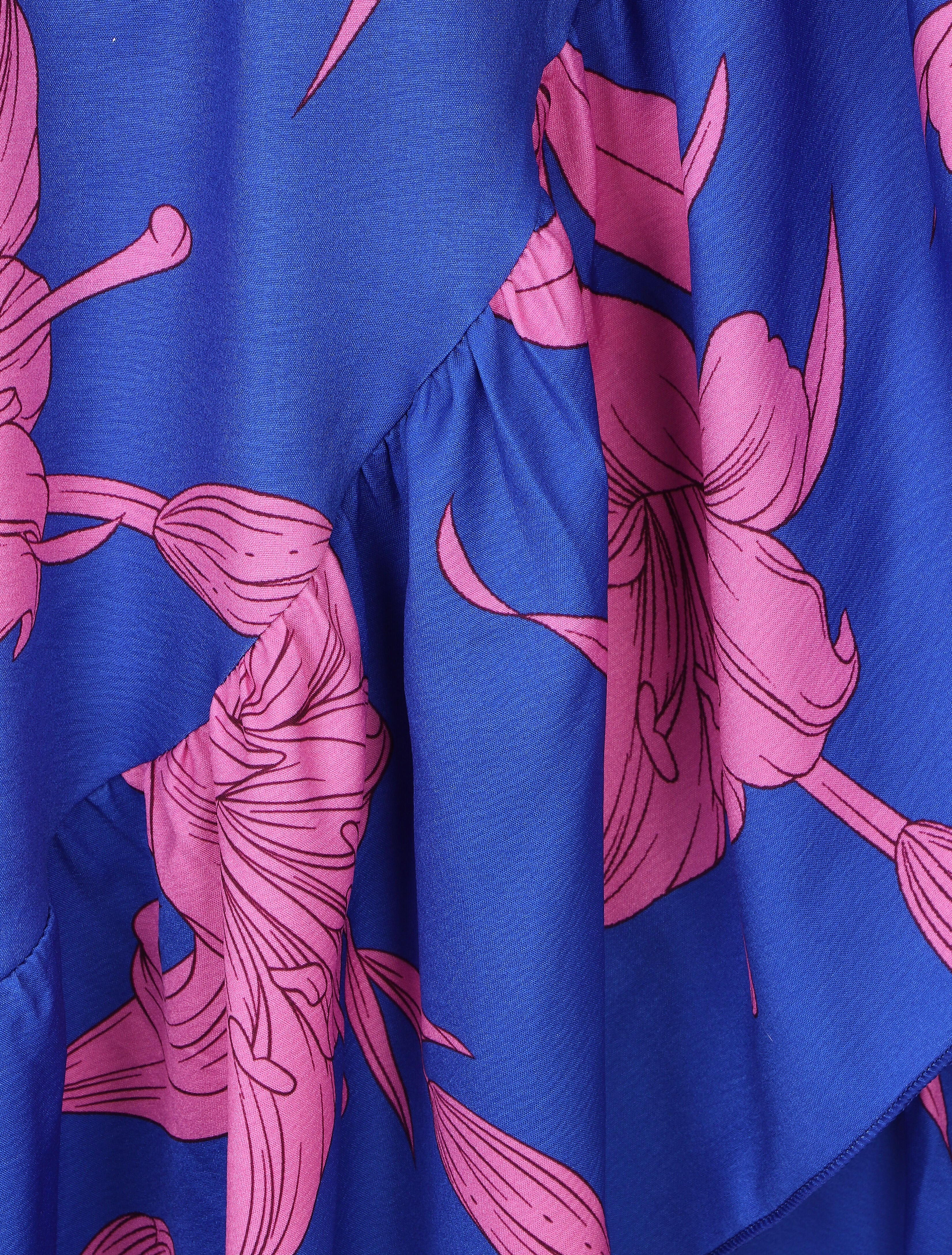 Robe longue asymétrique à imprimé grandes fleurs - Bleu roi - Image 3