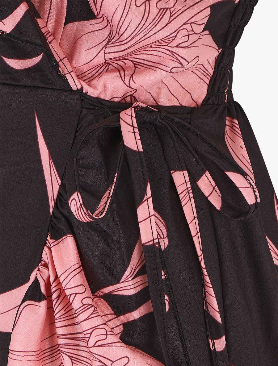 Robe longue asymétrique à imprimé grandes fleurs - Noir - Image 3