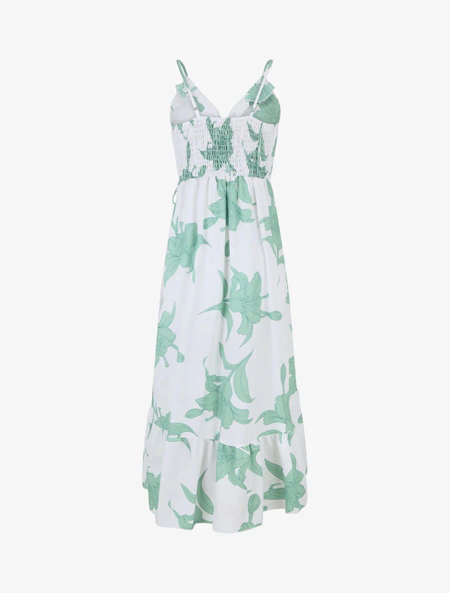 Robe longue asymétrique à imprimé grandes fleurs - Blanc - Image 2