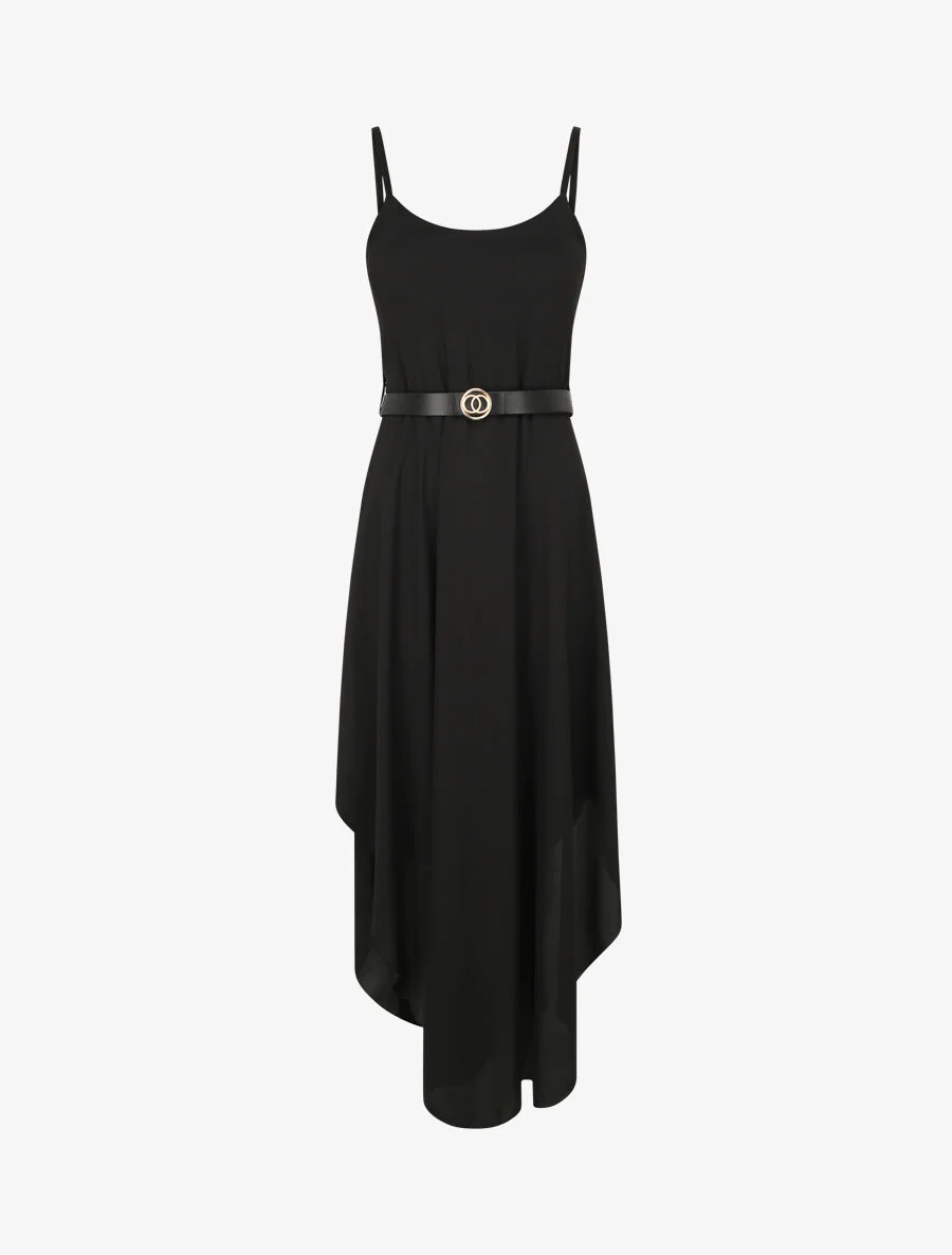 Robe longue asymétrique coupe patineuse - Noir