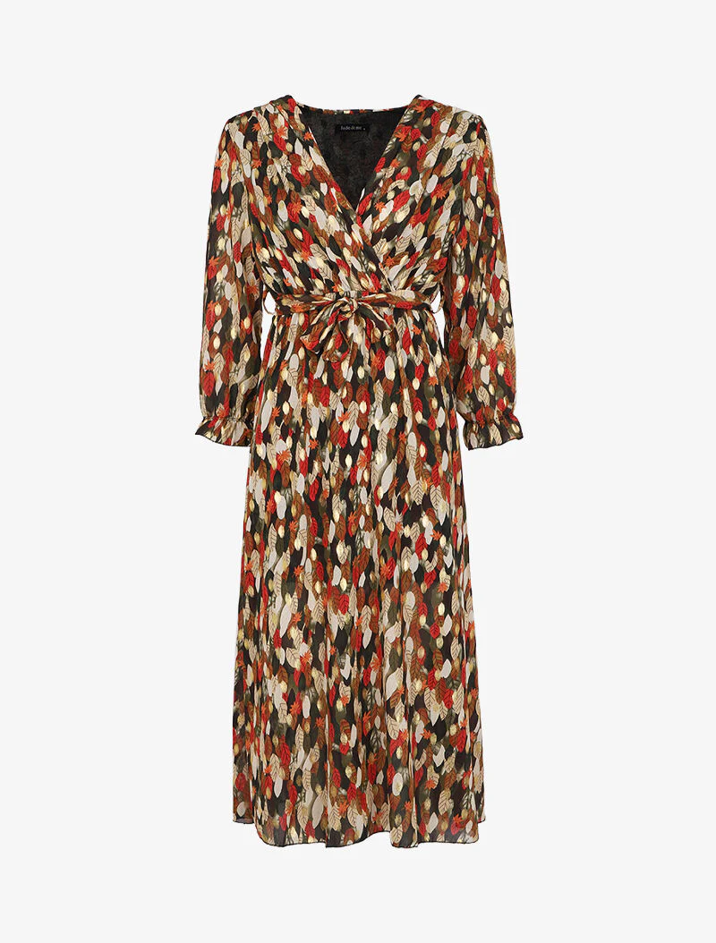 Robe longue bohème à imprimé automnal - Noir