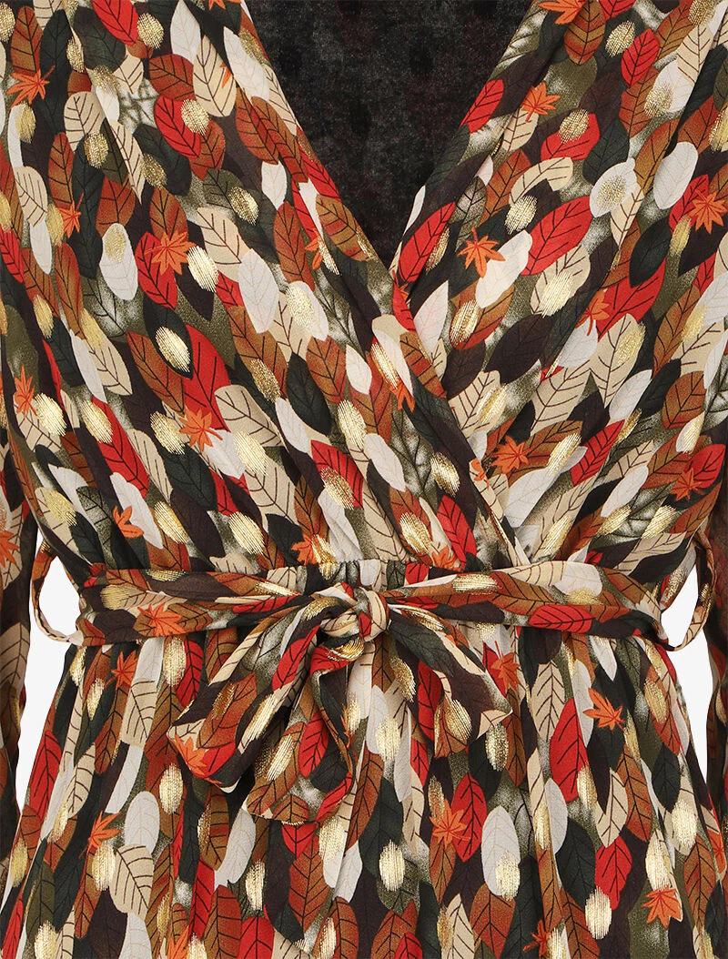 Robe longue bohème à imprimé automnal - Noir - Image 3