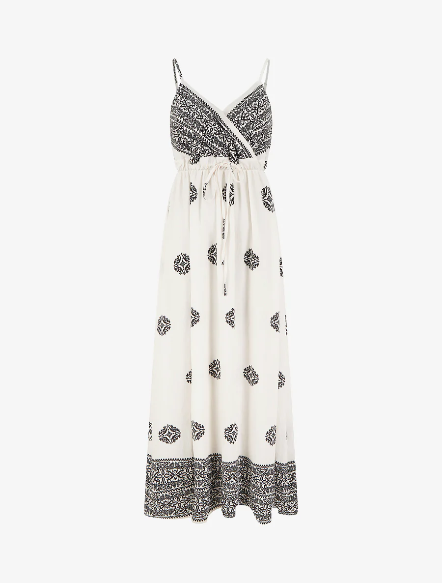 Robe longue bohème imprimé arabesque - Écru