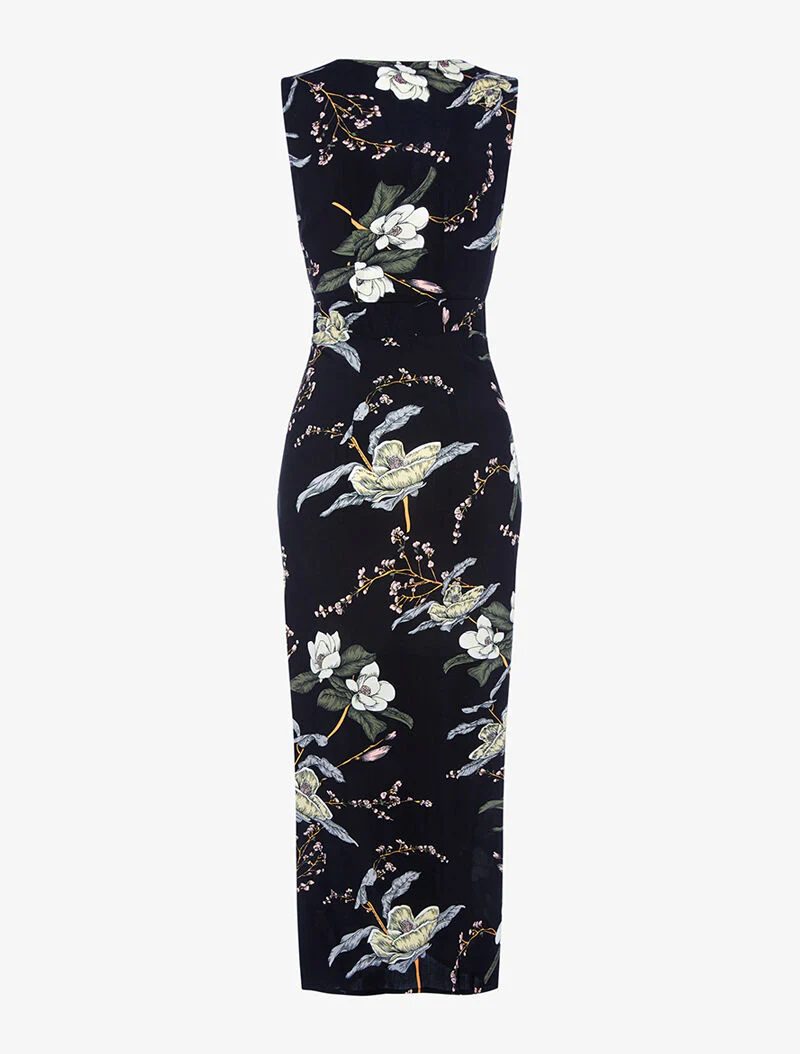 Robe longue cache-coeur à fleurs - noir - Image 2