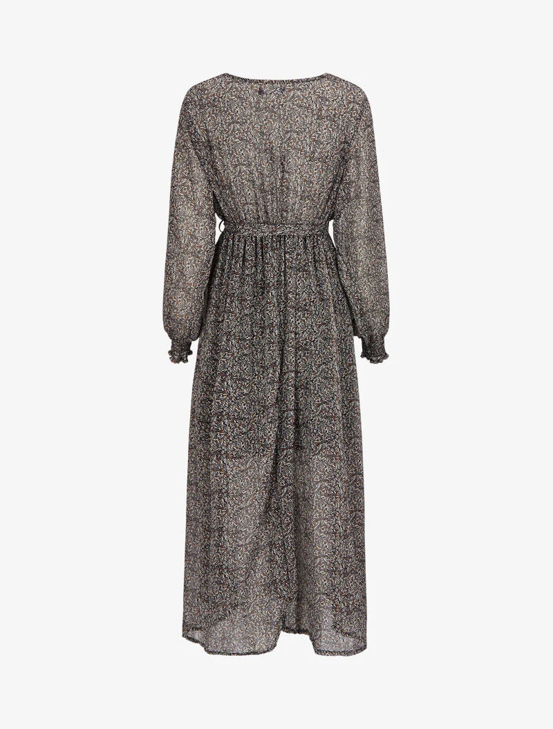 Robe longue cache-coeur à imprimé feuilles d'olivier - Noir - Image 2
