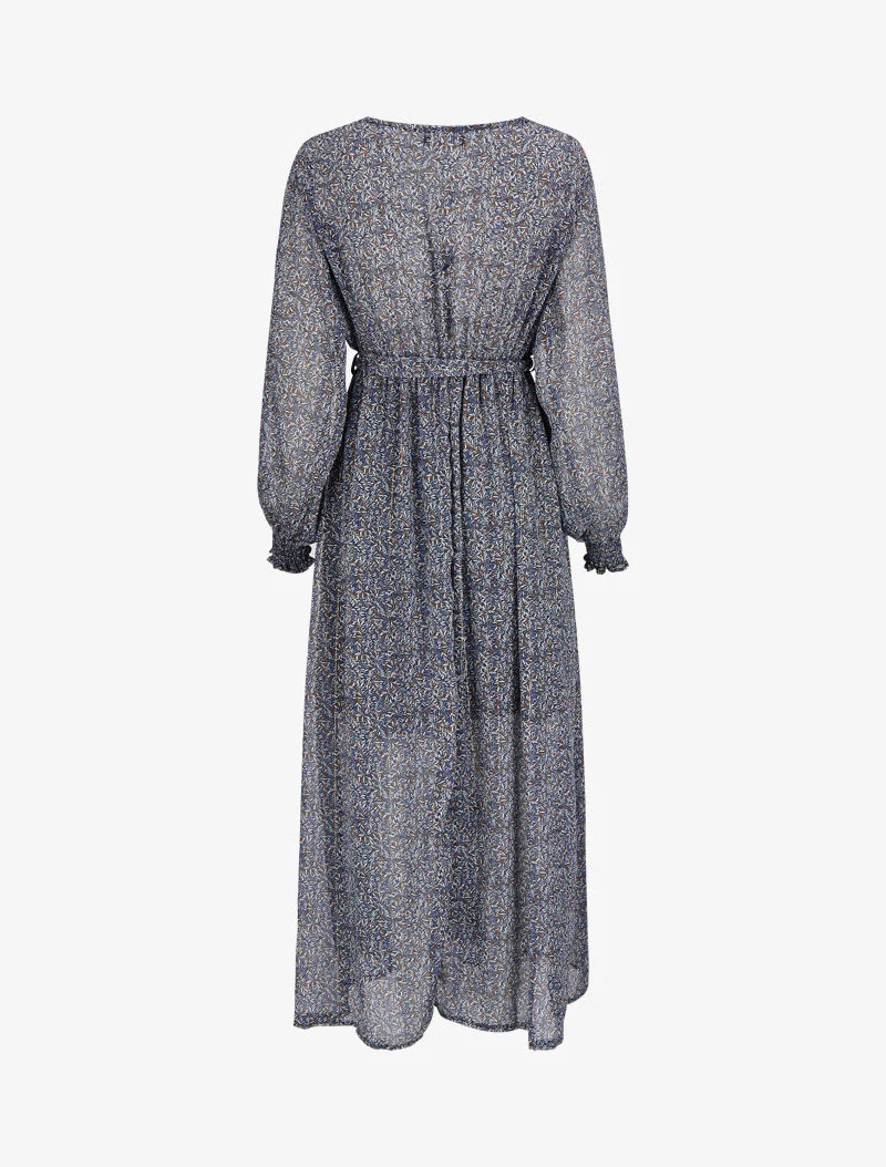 Robe longue cache-coeur à imprimé feuilles d'olivier - Bleu - Image 2