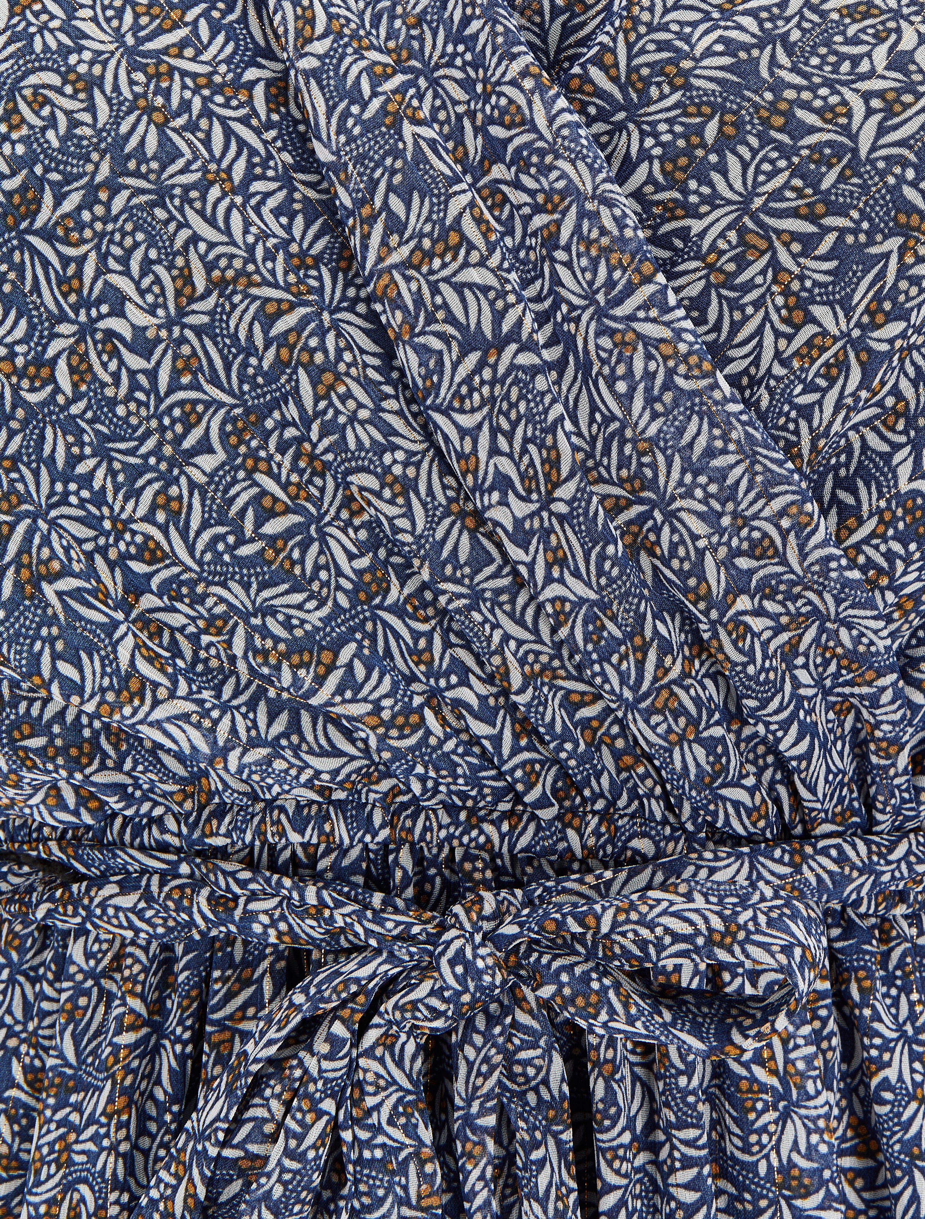 Robe longue cache-coeur à imprimé feuilles d'olivier - Bleu - Image 3