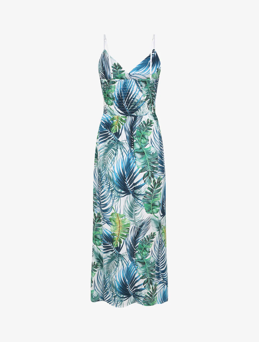 Robe longue cache-coeur à imprimé fleurs tropicales - Blanc - Image 2
