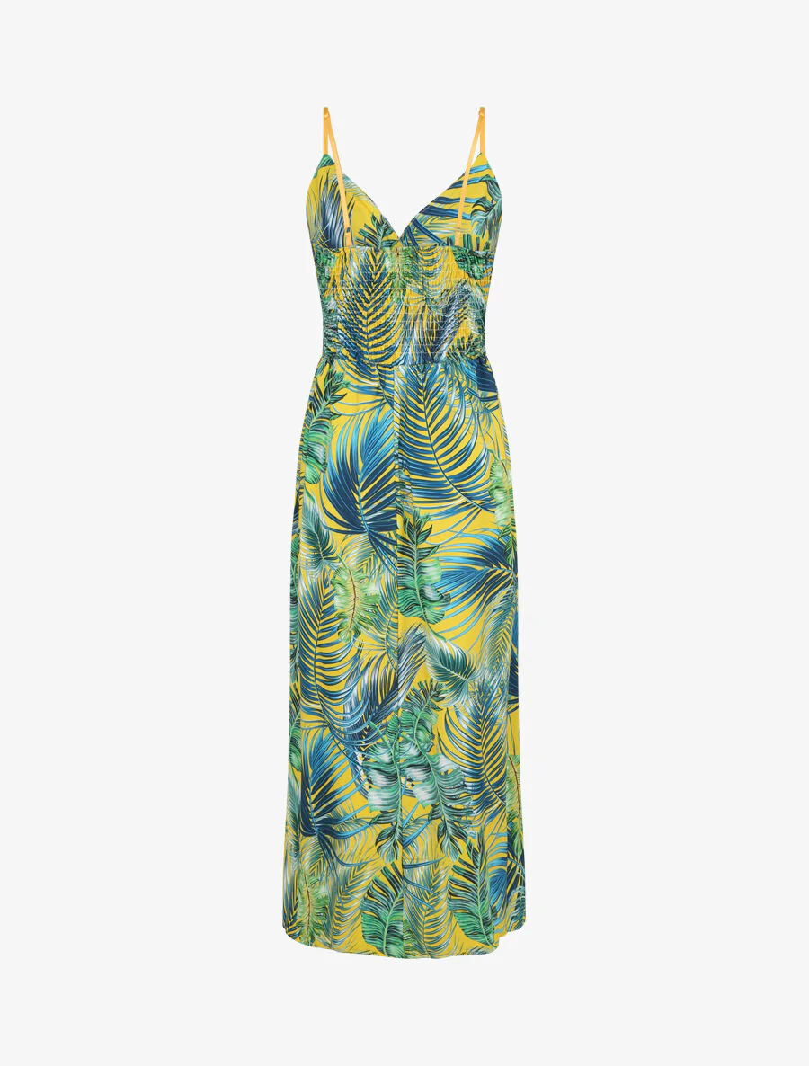 Robe longue cache-coeur à imprimé fleurs tropicales - Jaune - Image 2