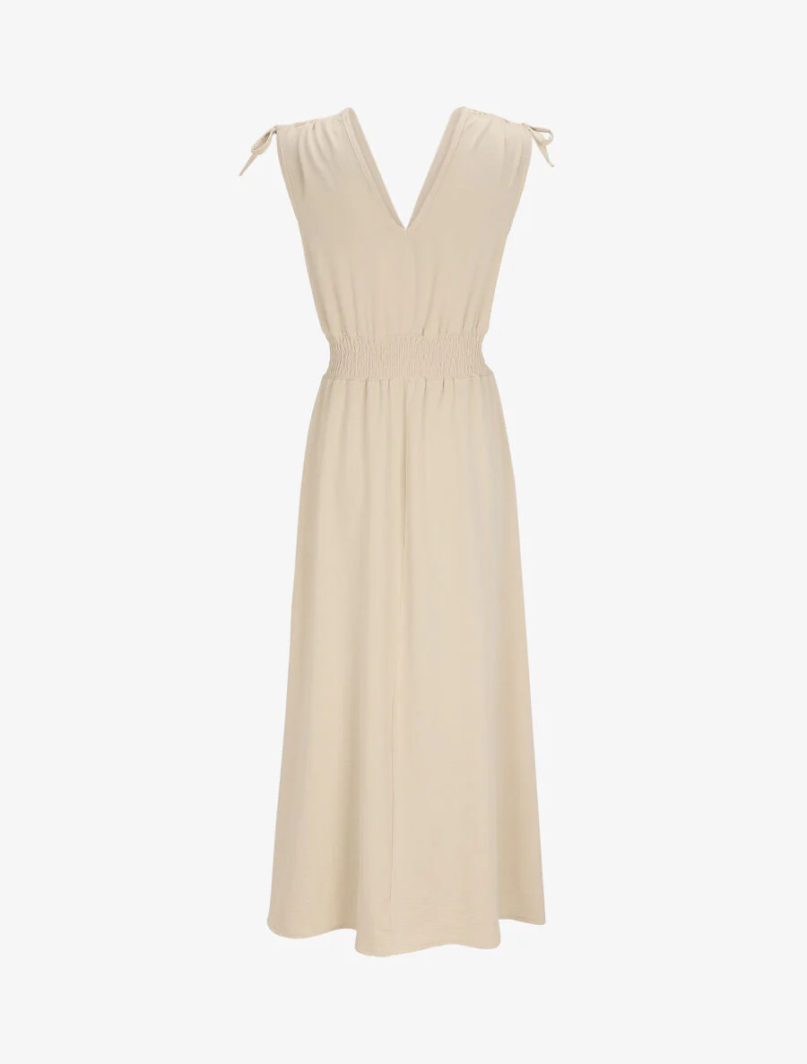 Robe longue cache-coeur à taille élastiquée - Beige - Image 2