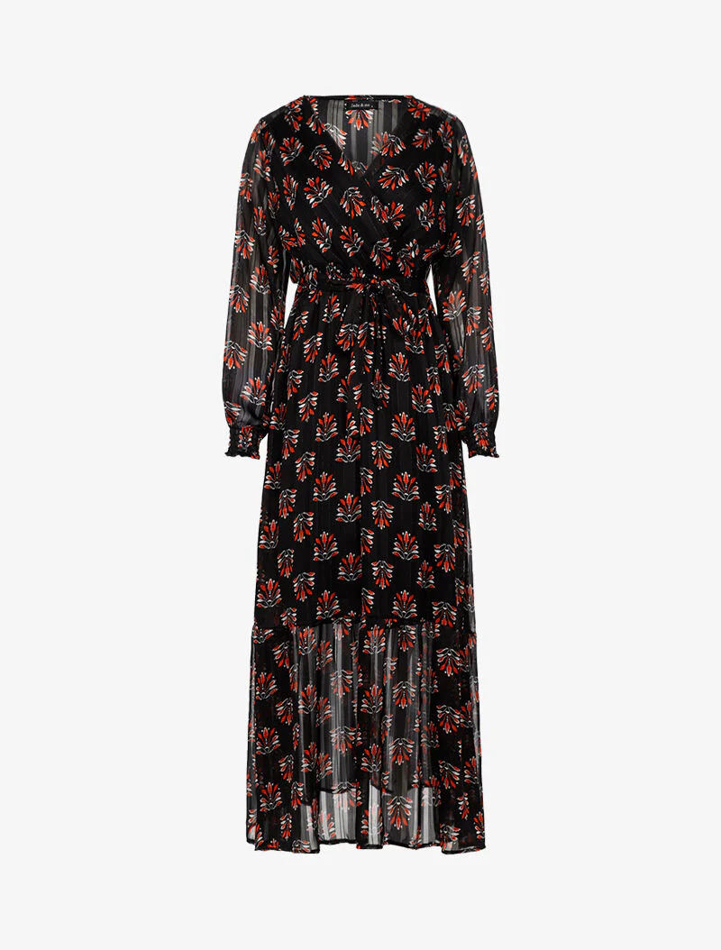 Robe longue cache-coeur imprimé fleurs abstraites - noir - Image 2