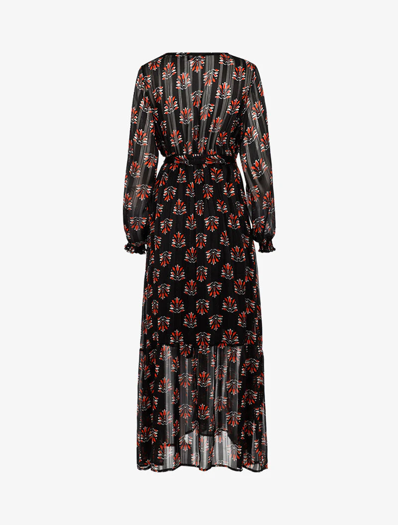 Robe longue cache-coeur imprimé fleurs abstraites - noir - Image 3