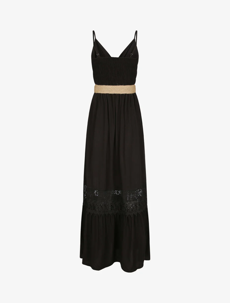 Robe longue cintrée coupe empire - Noir - Image 2