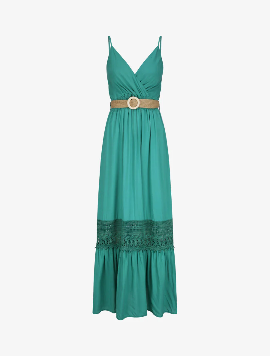 Robe longue cintrée coupe empire - Vert
