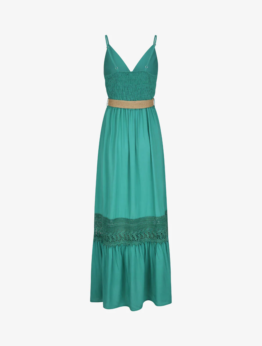 Robe longue cintrée coupe empire - Vert - Image 2