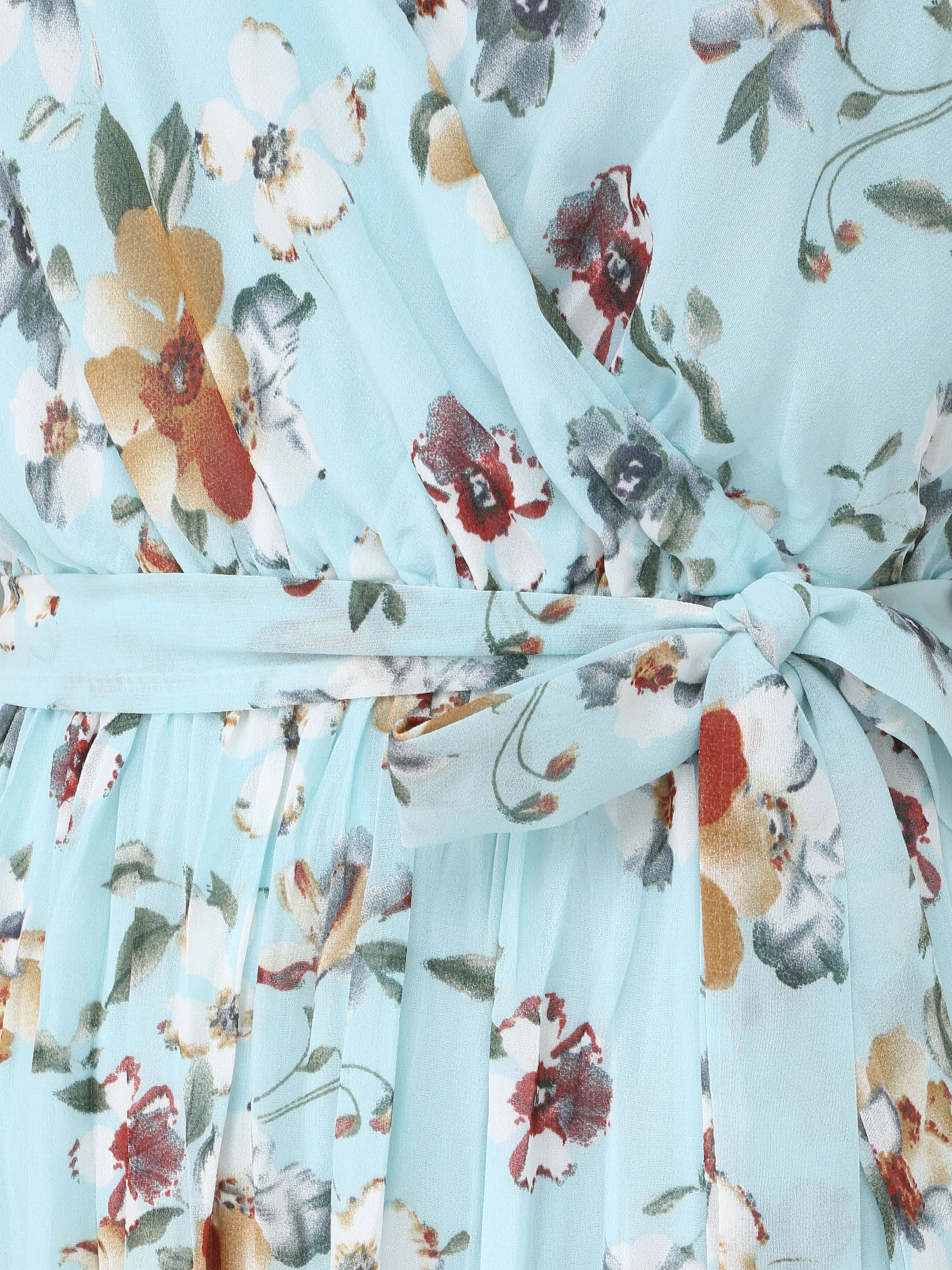 Robe longue cintrée imprimé fleurs - Turquoise - Image 3