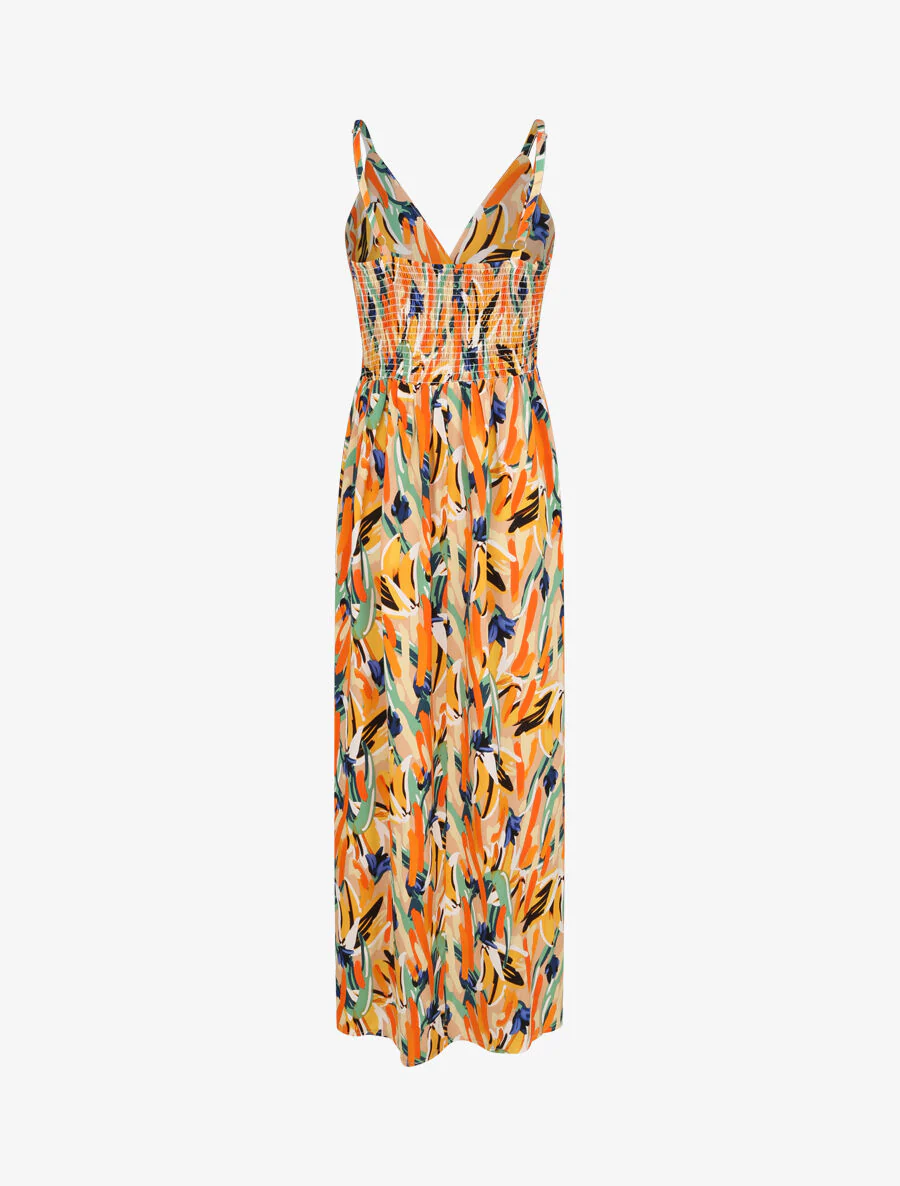 Robe longue cintrée imprimé grandes fleurs - Beige - Image 2