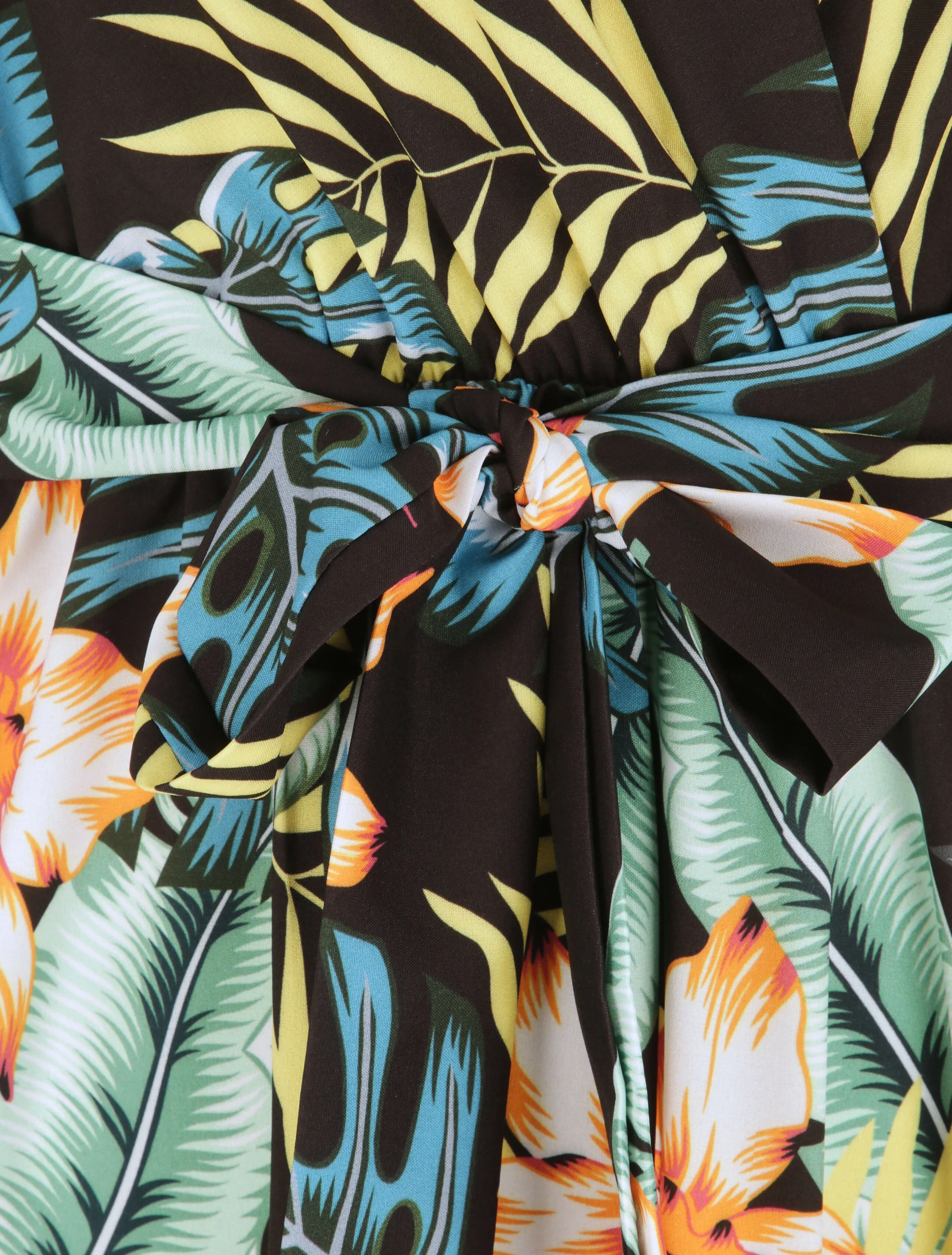 Robe longue cintrée imprimé orchidées tropicales - Noir - Image 3