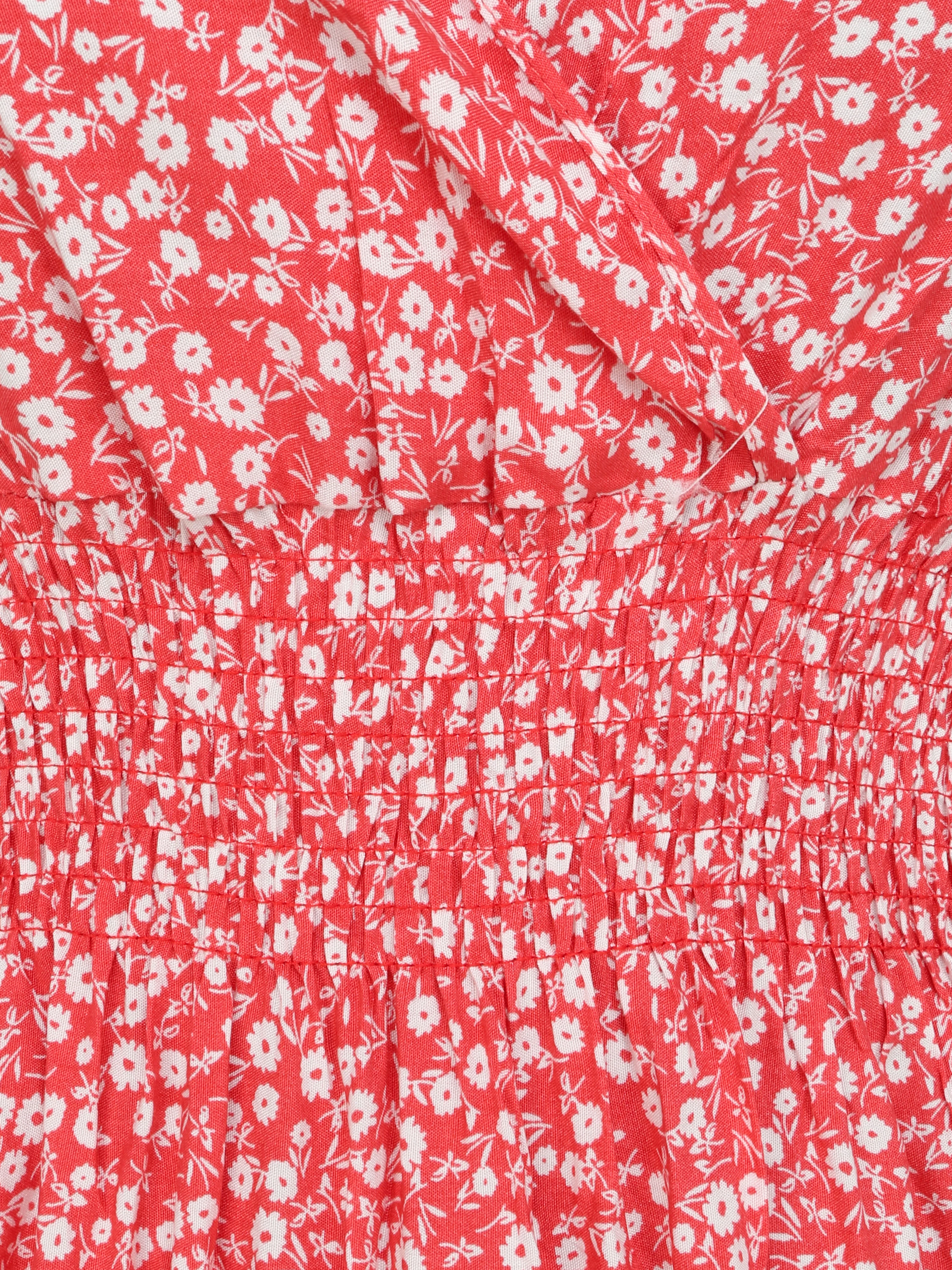 Robe longue cintrée imprimé petites fleurs - Rouge - Image 3