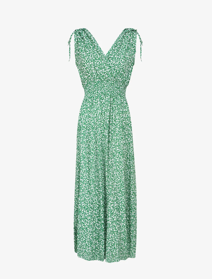 Robe longue cintrée imprimé petites fleurs - Vert